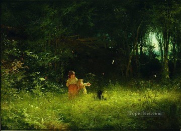 ウッズ Painting - 森の中の子供たち 1887 イワン・クラムスコイの森の木々の風景
